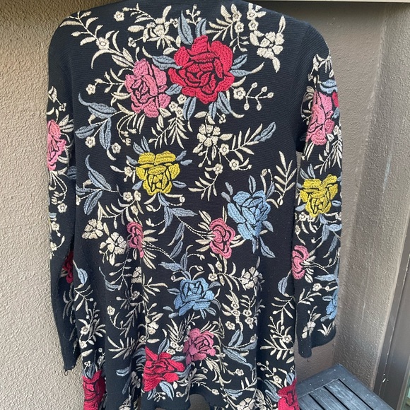 Johnny Was Biya black fully embroidered long cardigan sweater, size M - Picture 2 of 6